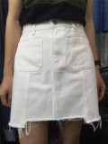 OAONV韩国原单正品2016夏季新款下摆不规则A版牛仔短裙白色女装爆