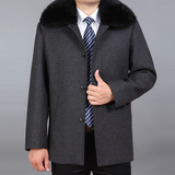中老年冬季外套男装加厚中年男士羊毛呢夹克衫爸爸装外套獭兔毛领