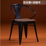 欧式复古餐椅工业靠背铁皮椅做旧金属实木椅子设计师loft铁艺椅子