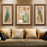 高档欧式美式客厅装饰画沙发背景墙画餐厅有框画三联组合壁画孔雀