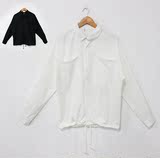 蔡先生韩版2015新款蝙蝠袖衬衫男士长袖衬衫夏季薄款抽绳衬衣欧美