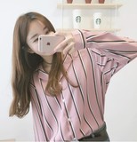 我爱酷 ulzzang韩国代购官网正品学院风竖条纹长袖衬衫衬衣女