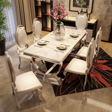 马氏皇庭简约现代不锈钢餐桌欧式小户型创意餐桌大理石餐桌椅组合