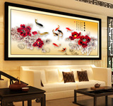 最新款5D印花十字绣精准印花客厅大画牡丹花卉系列富贵有余九鱼图