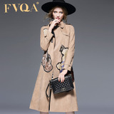 FVQA2016新款正品秋款风衣翻领长袖抽象贴花欧美时尚大气女装