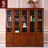 欧式实木书柜 带门组合二门三门香樟木书柜书架玻璃书橱中式家具