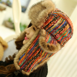 男女士秋冬款彩虹条雷锋帽 户外护耳加厚 可爱韩版保暖帽