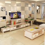 玻璃伸缩简约现代电视柜茶几组合套装客厅 组装钢化可小户型是提