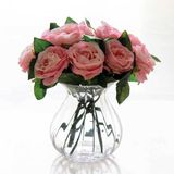 欧式仿真玫瑰花套装绢花整体花艺客厅餐桌花玻璃花瓶套装花艺摆件