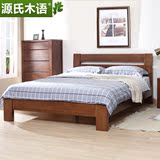 源氏木语纯实木床简约橡木床卧室家具胡桃木色双人床1.5米1.8米