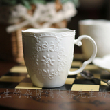 ZAKKA~欧式唯美蕾丝蝴蝶浮雕陶瓷咖啡杯马克杯子水杯