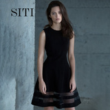 Siti Selected无袖针织黑色修身连衣裙显瘦收腰中长款a字裙小黑裙