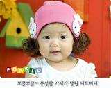 韩版秋冬女宝宝毛线帽套头帽保暖儿童 小双兔 帽子 带假发超可爱