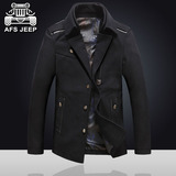 AFS JEEP 战地吉普中长款羊毛呢外套秋装西装领加厚呢子大衣男