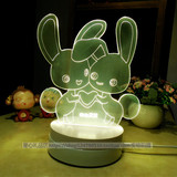 调光3D立体双兔床头灯LED台灯卧室装饰小夜灯创意礼物可刻字包邮