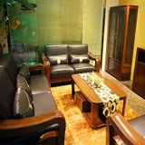 豪威美品 实木沙发组合真皮沙发简约现代木质白蜡木沙发 客厅家