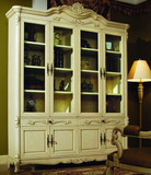 欧式实木家具,仿古象牙白,艾特利雕花书柜,酒柜,装饰柜,上海包邮