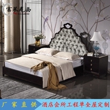 新中式床 现代简约实木双人床 1.8米布艺婚床 酒店样板房床定制