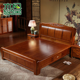 现代中式实木床 1.8米双人床储物高箱床1.5m单人床成人床