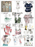 EPS矢量素材15个时尚女孩手绘线描黑白彩色插图漫画海报女孩矢量