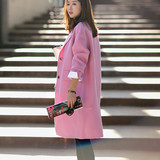 韩国代购2015冬装新款韩版茧型宽松大码女装中长款羊毛呢大衣女潮