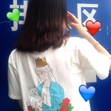 2016夏装新款韩版卡通图案圆领贱猫青年情侣潮版t恤短袖打底衫女