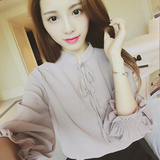 2016春新款韩版灯笼袖宽松蕾丝衫衬衫+小吊带打底衫