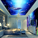 3D立体海豚海洋ktv主题背景墙纸  吊顶海底世界壁纸儿童房壁画