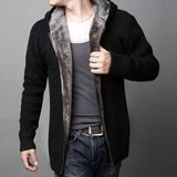 2016冬季男士连帽加绒加厚开衫毛衣外套韩版男装粗毛线针织衫大衣