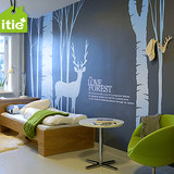 客厅卧室树墙贴 纸电视背景大型 玻璃装饰壁纸壁画床温馨森林小鹿
