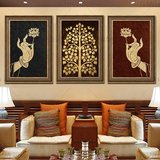 东南亚泰式手绘油画酒店客厅卧室书房壁画抽象挂画竖版金佛手荷花