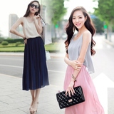 韩国sz2015夏季新款韩版宽松无袖假两件背心连衣裙女装大码长裙
