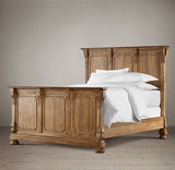 美式实木双人床1.8米橡木原木色复古做旧高背床 北欧简约卧室婚床