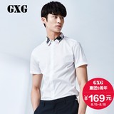 GXG男装衬衣 夏季男士潮流印花领斯文短袖衬衫男韩版#52123303