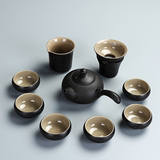 粗陶功夫茶具套装 台湾日式手工黑釉陶瓷茶具汝窑仿古陶盖碗特价