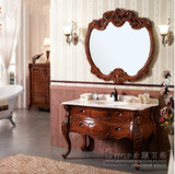 新款高档欧式仿古浴室柜新古典实木橡木雕花洗面盆落地柜 023