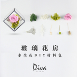 DIVA玻璃花房永生花DIY制作花材料包手工玻璃罩玫瑰配件创意包邮