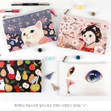 韩国正品jetoy 可爱猫咪棉收纳包中包女化妆包杂物整理包随身手包