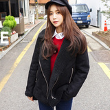 韩国2015冬装加绒加厚鹿皮绒羊羔毛外套女皮毛一体棉衣保暖短款潮