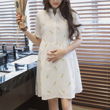 时尚孕妇连衣裙 韩版孕妇装夏装新款纯色短袖衬衫中长款孕妇裙潮