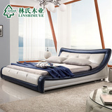 林氏木业现代真皮床时尚简约 1.8米创意双人床婚床软床家具R175