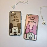 Disney/迪士尼iphone6plus情侣卡通苹果6S皮纹透明手机5S软外壳套