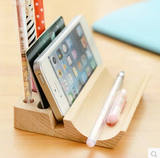 包邮苹果三星手机支架榉木质桌面多功能笔筒名片手机底座置物架