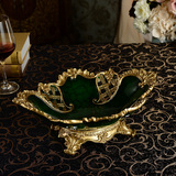 欧式高档镂空树脂水果盘家居摆件翡翠绿色奢华客厅桌面装饰品摆件