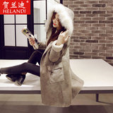 2015冬装新款女装韩版中长款羊羔毛呢大衣毛领皮毛一体毛呢外套潮