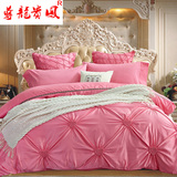 欧式贡缎粉色婚庆四件套床品全棉结婚床上用品简约美式六多件套