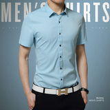 欧洲站2016夏季新款大码男装韩版修身青年休闲商务薄款短袖衬衫潮