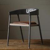 LOFT美式乡村复古做旧工业风格餐椅 铁艺实木带坐垫办公椅带扶手