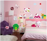 卡通立体墙贴可移除小猫儿童房间卧室装饰贴画凯蒂猫墙壁贴纸包邮
