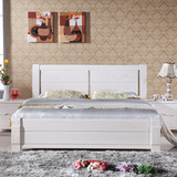 白色全实木床1.51.8米榆木床简约现代纯实木家具高箱体储物床大床